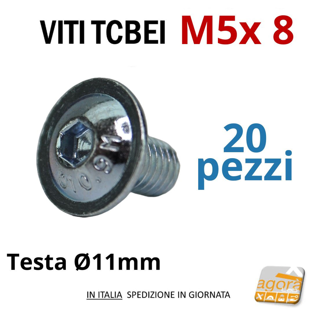 VITI TCBEI FL M5x8 ZINCATO TESTA CILINDRICA BOMBATA CONFEZIONE 20 PEZZI