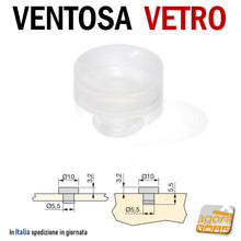 Carica l'immagine nel visualizzatore di Gallery, Ventosa per Ripiano Vetro Cristallo D10mm per foro D 5mm Trasparente per mobili e Top Vetro
