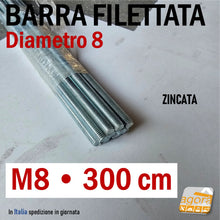 Carica l'immagine nel visualizzatore di Gallery, Barra Filettata M8 x 3000mm D8 Zincata Filetto Metrico M8 ZNB 300cm Pezzi 10
