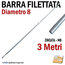 Carica l'immagine nel visualizzatore di Gallery, Barra filettata M8 x 3000 mm D8 x 3 metri lunghezza 300cm zincata znb filetto metrico pronta consegna
