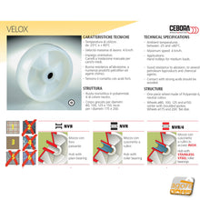 Carica l'immagine nel visualizzatore di Gallery, ruote per carrelli alta portata poliammide bianca con freno totale senza freno fissa CEBORA Velox NV8/4 Diametro cuscinetti cuscinetto alta qualità

