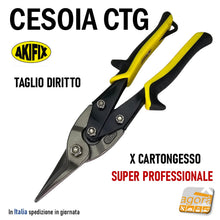 Carica l'immagine nel visualizzatore di Gallery, cesoia forbice taglio diritto per lamiere per cartongesso CTG AKIFIX super professionale manico gommato NAT21001
