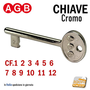 Chiavi Patent AGB Chiave per porta interna serratura patent AGB cromo cromata nichelata normale standard semplice originale cf 1 2 3 4 5 6 7 8 9 10 11 12