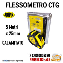 Carica l'immagine nel visualizzatore di Gallery, Flessometro Metri 5 x 25mm a nastro 25mm professionale per cartongesso cartongessisti calamitato con calamita blocco AKIFIX NSM40002 metro flessibile

