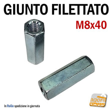 Carica l'immagine nel visualizzatore di Gallery, giunto filettato metrico M8 giunzione filettata DIN6334 UNI5535 8x40mm lunga 4cm zincata bianca filetto metrico M8 giunti per barre filettate
