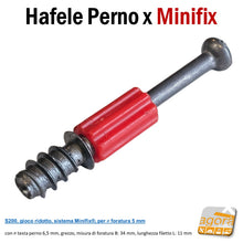 Load image into Gallery viewer, Perni per Giunzione Pannelli HAFELE Minifix Perno S200 mm 34 foro D5 x 11 mm per eccentrico x Armadi fissaggio diretto su pannello
