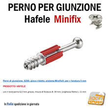 Load image into Gallery viewer, Perni per Giunzione Pannelli HAFELE Minifix Perno S200 mm 34 foro D5 x 11 mm per eccentrico x Armadi 262.28.670

