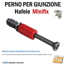 Load image into Gallery viewer, Perni per Giunzione Pannelli HAFELE Minifix Perno S200 mm 34 foro D5 x 11 mm per eccentrico x Armadi ean: 4000934482428
