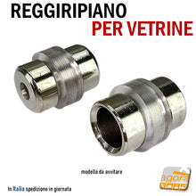 Carica l'immagine nel visualizzatore di Gallery, reggiripiano per vetrine reggivetro supporto con anello in gomma ottone nichelato cromato con foro da avvitare anello gommino trasparente D12 D15x18mm
