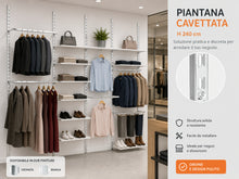 Carica l'immagine nel visualizzatore di Gallery, piantane x negozi canaline per arredamento parete negozi scaffalatura scaffalature piantana cavettata fissaggio a muro cave passo 50mm p50 5cm a U 240cm cromata
