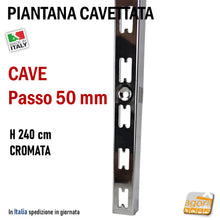 Carica l'immagine nel visualizzatore di Gallery, canalina per arredamento parete negozi scaffalatura scafalature piantana cavettata fissaggio a muro cave passo 50mm p50 5cm a U 240 cr
