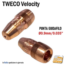 Carica l'immagine nel visualizzatore di Gallery, Punta guidafilo per saldatrice a filo MIG diametro filo 0,9mm 0.035" in rame Tweco Velocity VTS-35 
