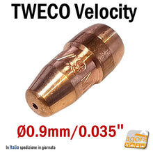 Carica l'immagine nel visualizzatore di Gallery, High Performance Tweco Velocity VTS-35 Contact Tips Punta guidafilo per saldatrice a filo MIG diametro filo 0,9mm 0.035" in rame
