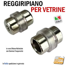 Carica l'immagine nel visualizzatore di Gallery, reggiripiani per vetrine reggivetri supporto con anellino in gomma ottone nichelato cromato con foro da avvitare anello gommino trasparente D12 D15x18mm ripiano vetro
