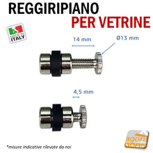 Carica l'immagine nel visualizzatore di Gallery, reggiripiano per vetrine vetrinette perno filettato con vite M6 ottone nichelato gomma nera perni per teche teca in vetro per mensole cristallo
