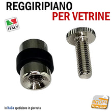 Carica l'immagine nel visualizzatore di Gallery, reggiripiano x vetrine x vetrinette perni filettati con viti metriche M6 ottone nichelato gomma nera perni per teche teca in vetro cristallo
