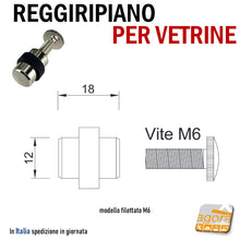 Carica l'immagine nel visualizzatore di Gallery, reggiripiano per vetrine vetrinette perno filettato con vite M6 zigrinata ottone nichelato gomma nera perni per teche teca in vetro diametro 12x18mm

