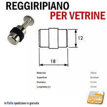 Carica l'immagine nel visualizzatore di Gallery, reggiripiano per vetrine vetrinette perno filettato con vite M6 ottone nichelato gomma nera perni per teche teca in vetro lunghezza 18mm grande robusto per esterno
