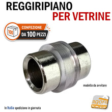 Carica l'immagine nel visualizzatore di Gallery, reggiripiani per vetrine reggivetri supporto con anello in gomma ottone nichelato cromato con foro da avvitare anello gommino trasparente D12 D15x18mm ripiani in vetro
