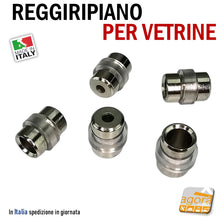 Carica l'immagine nel visualizzatore di Gallery, reggiripiani per vetrine reggivetri supporto con anello in gomma ottone nichelato cromato con foro da avvitare anello gommino trasparente D12 D15x18mm ripiano vetro WURTH
