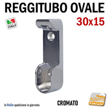 Carica l'immagine nel visualizzatore di Gallery, reggitubo supporto per tubo ovale 30x15 per armadi in metallo zama cromato robusto reggitubi per armadio
