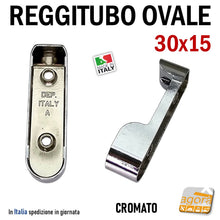 Carica l'immagine nel visualizzatore di Gallery, reggitubo supporto per tubo ovale 30x15 per armadi in metallo zama cromo robusto reggitubi per armadio
