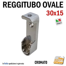 Carica l'immagine nel visualizzatore di Gallery, reggitubo supporto per tubo ovale 30x15 per armadi in metallo zama cromato robusto reggitubi per armadio lucido
