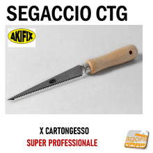 Carica l'immagine nel visualizzatore di Gallery, segaccio sega seghetto per taglio lastre cartongesso costruzioni in cartongesso cartongessista professionale AKIFIX 8056364829148 manico legno
