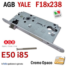 Carica l&#39;immagine nel visualizzatore di Gallery, Yale AGB laterale con frontale 18x238 mm finitura cromo satinato door lock con catenaccio
