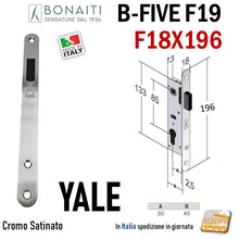 Load image into Gallery viewer, Serratura magnetica porta alluminio Bonaiti B - FIVE F19 cilindro Yale frontale 196x18mm 18x196 1,8cm entrata 30mm e 3 cm interasse 85mm cromo satinato satinata 48F190308E serrature
