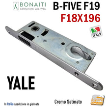 Load image into Gallery viewer, Serratura magnetica porta alluminio Bonaiti B - FIVE F19 cilindro Yale frontale 196x18mm 18x196 1,8cm entrata 30mm e 3 cm interasse 85mm cromo satinato satinata
