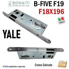 Load image into Gallery viewer, Serratura magnetica porta alluminio Bonaiti B - FIVE F19 cilindro Yale frontale 196x18mm 18x196 1,8cm entrata 30mm e 3 cm interasse 85mm cromo satinato satinata 48F1903083 door lock Bonaiti FIVE

