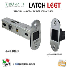 Carica l'immagine nel visualizzatore di Gallery, serratura Bonaiti Latch 12 frontale bordo tondo 26x57 entrata 60mm interasse 19mm magnetica L66T Passage Cr sat
