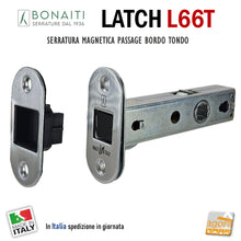 Carica l'immagine nel visualizzatore di Gallery, Serratura per Porta Bonaiti Latch 12 frontale bordo tondo 26x57 entrata 60mm interasse 19mm magnetica L66T Passage Cromo satinata argentata 48L66A60089
