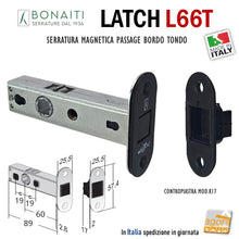 Load image into Gallery viewer, serratura Bonaiti Latch 12 frontale bordo tondo 26x57 entrata 60mm interasse 19mm magnetica L66T Passage NERO opaco
