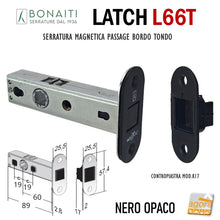 Load image into Gallery viewer, 48L66A600 serratura Bonaiti Latch 12 frontale bordo tondo 26x57 entrata 60mm interasse 19mm magnetica L66T Passage NERA 
