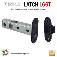 Load image into Gallery viewer, serratura porta magnetica Bonaiti Latch 12 frontale bordo tondo 26x57 entrata 60mm interasse 19mm magnetica L66T Passage
