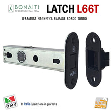 Load image into Gallery viewer, serratura Bonaiti Latch 12 frontale bordo tondo 26x57 entrata 60mm interasse 19mm magnetica L66T Passage NERA
