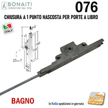 Carica l'immagine nel visualizzatore di Gallery, SERRATURA x PORTE A LIBRO BONAITI 076 CHIUSURA 1 PUNTO NASCOSTA BAGNO QUADRO 7X7 160MM corpo 130MM ENTRATA 24,5MM 25 CON ASTA FILETTATA 923MM 90CM mod.076 47076000F1 Q7 160x39mm perno Ø10mm D10 pieghevoli
