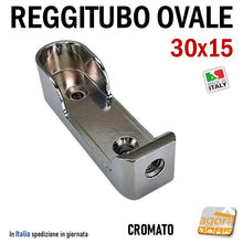 Carica l'immagine nel visualizzatore di Gallery, reggitubo supporto per tubo ovale 30x15 per armadi in metallo zama cromato robusto reggitubi per armadio portabito portabiti
