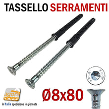 Carica l'immagine nel visualizzatore di Gallery, Tassello prolungato per serramenti WURTH SHARK UR con vite a testa piana svasata in acciaio zincato D 8 X 80 torx foro 8 ean 5912808403005 TPS zinc 
