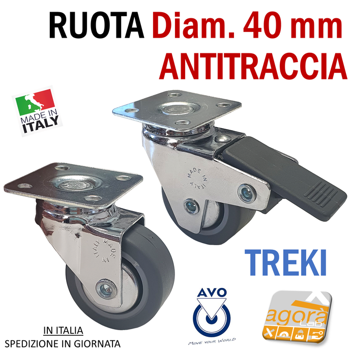 RUOTE RUOTA GIREVOLE D 40 mm GRIGIA Con PIASTRA 40x40 ANTITRACCIA CROMATA avo D4