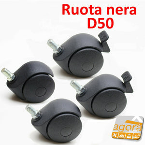 4PCS WHEELS WITH THREADED PIN M10 X 15MM WHEEL WITH BRAKE WITHOUT SWIVEL BRAKE D.50mm BLACK