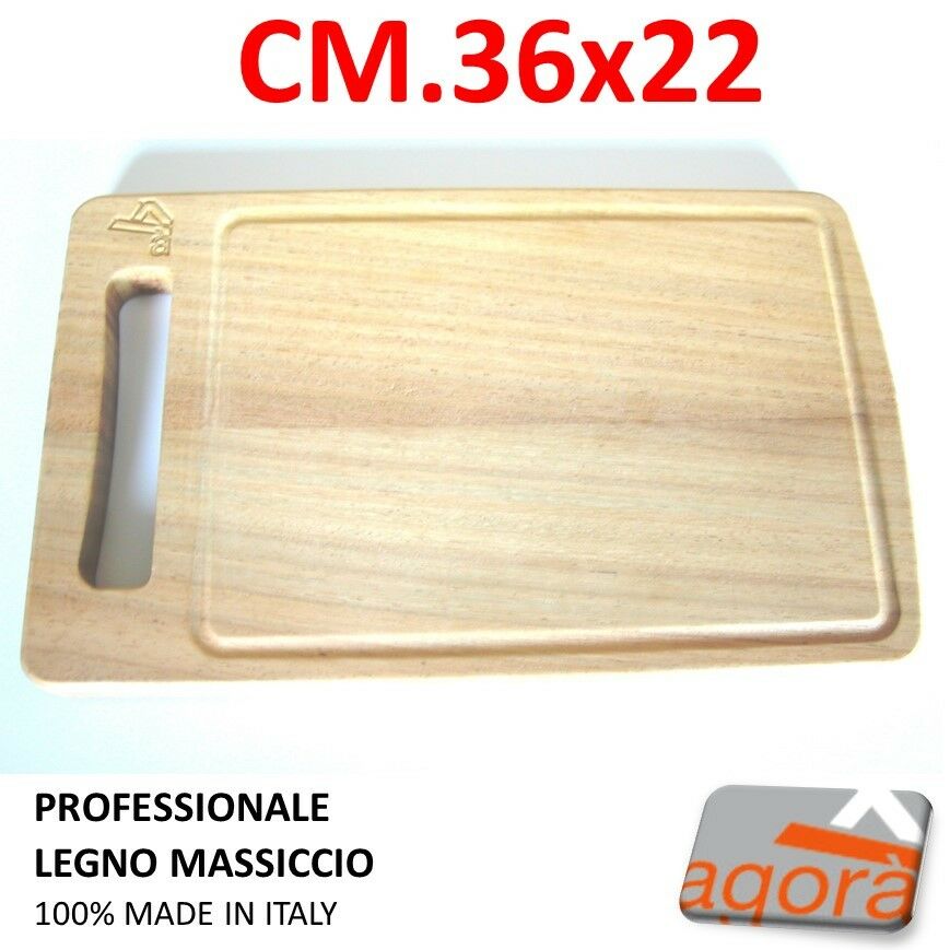 SOLID WOOD CUTTING BOARD 36X22cm 100% MADE IN ITALY ARTISANAL FOR BAR AND KITCHEN