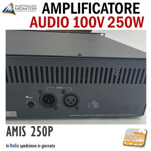 power amplifier audio 100v per rack australian monitor AMIS 250P nero 100V 70V 230V 110V 24V per impianti audio professionali per negozi e locali in genere vista dietro1