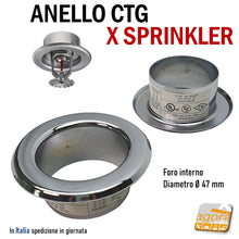 Load image into Gallery viewer, ANELLO COPRI SPRINKLER SOFFITTO CARTONGESSO TYCO INT Ø47 EST Ø73 CROMATO 1/2&quot; 3/4&quot; TFP STYLE 10
