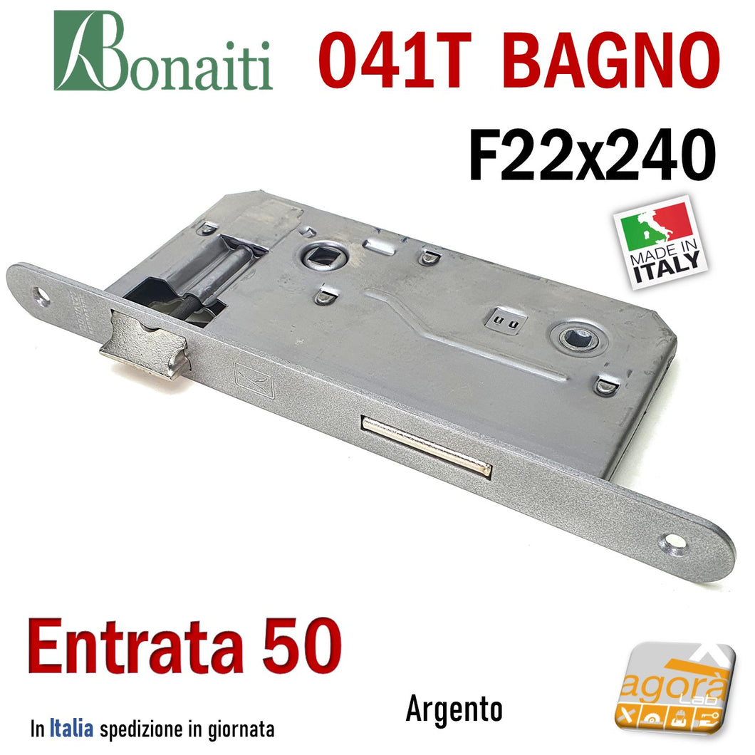 SERRATURA PORTA PATENT GRANDE BAGNO FRONTALE 22x240mm BONAITI 041T-60 CROMO argento Entrata 60 I90