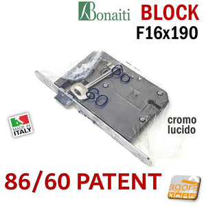SERRATURA PORTA BONAITI BLOCK 86 /60 CHIAVE PATENT FRONTALE 16X190MM E60 NUOVA PRONTA CONSEGNA DISPONIBILE