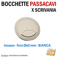Load image into Gallery viewer, BOCCHETTA PASSACAVI X SCRIVANIA D 60 MM D 80 MM BIANCA ARGENTO NERA IN ABS X MOBILI new 2021
