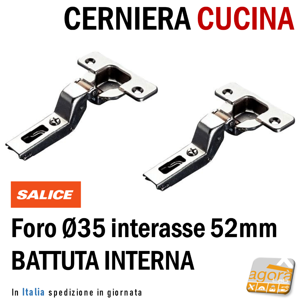 CERNIERA CUCINA A MOLLA FORO 35mm COLLO PIENO RICAMBIO SALICE-WURTH BATTUTA INTERNA